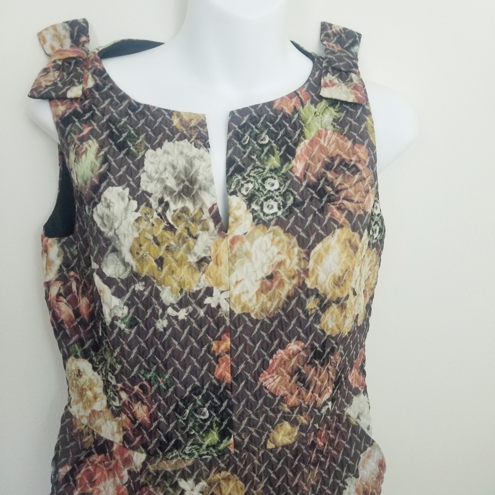 Anthropologie Floral Textured Sheath Dress in Brown, Cream, Pink - Picture 4 of 9